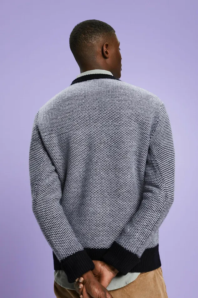 Sweaters Men Esprit Structured Wool Crewneck Sweater Black
