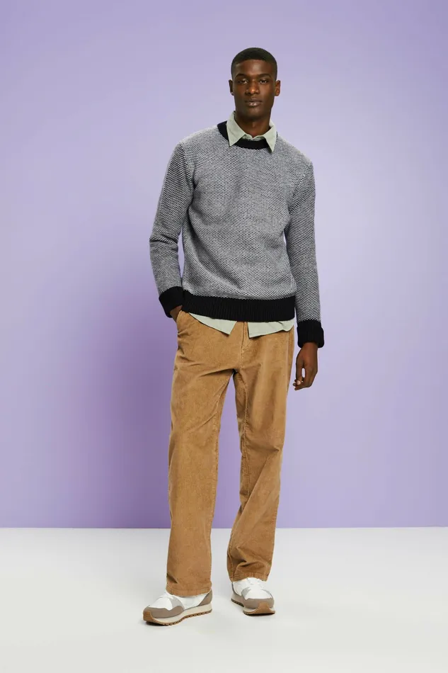 Sweaters Men Esprit Structured Wool Crewneck Sweater Black