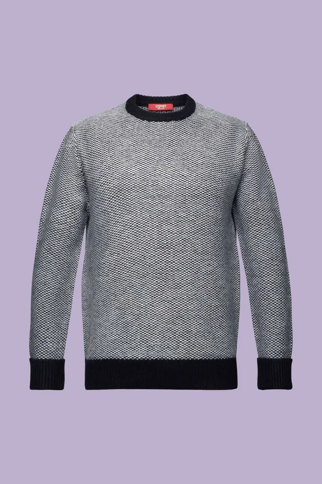 Sweaters Men Esprit Structured Wool Crewneck Sweater Black