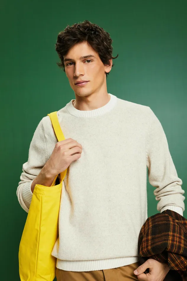 Sweaters Men Esprit Wool Blend Crewneck Sweater Light Beige