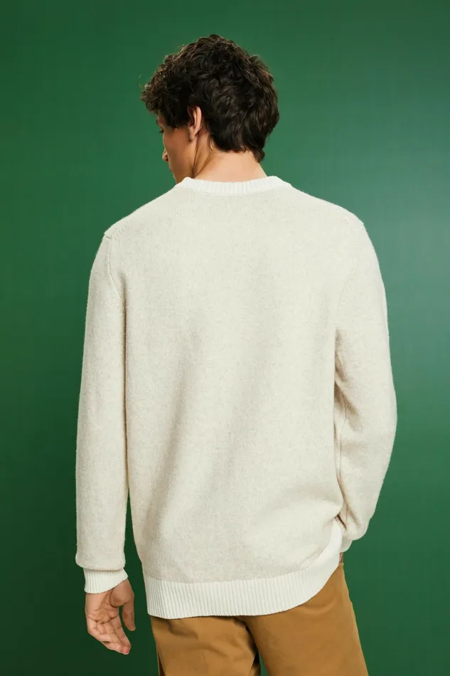 Sweaters Men Esprit Wool Blend Crewneck Sweater Light Beige