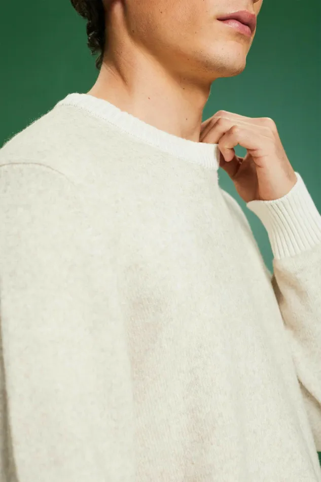 Sweaters Men Esprit Wool Blend Crewneck Sweater Light Beige