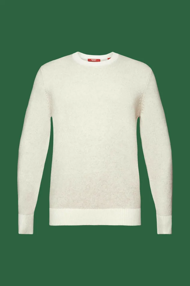 Sweaters Men Esprit Wool Blend Crewneck Sweater Light Beige
