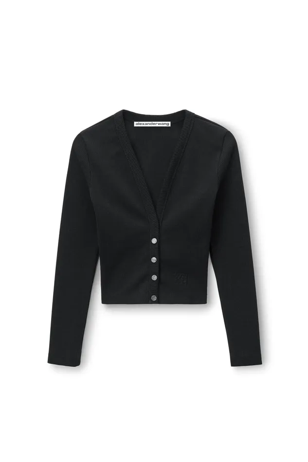 Sweaters Women Alexander Wang Logo Embossed Cropped VNeck Cardigan