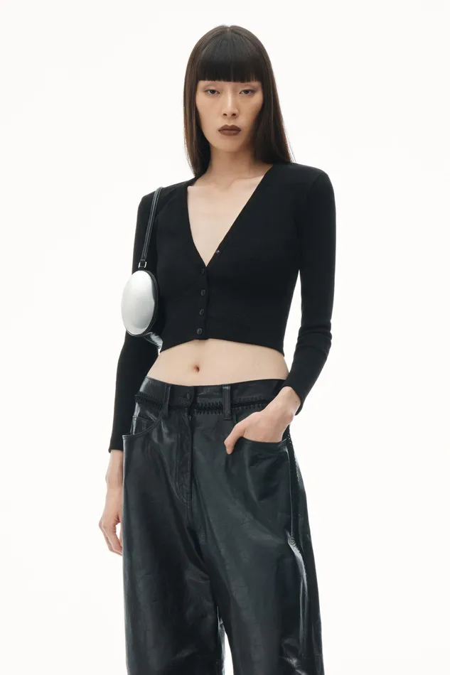 Sweaters Women Alexander Wang Logo Embossed Cropped VNeck Cardigan