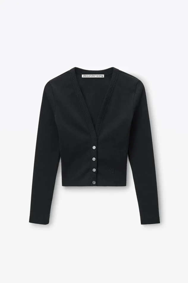 Sweaters Women Alexander Wang Logo Embossed Cropped VNeck Cardigan