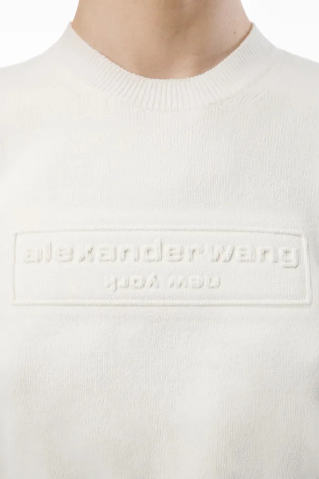 Sweaters Women Alexander Wang Logo Embossed Short Sleeve Ribbed Pullover In Soft Chenille
