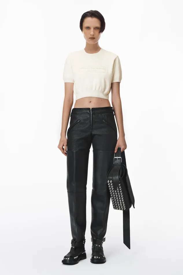 Sweaters Women Alexander Wang Logo Embossed Short Sleeve Ribbed Pullover In Soft Chenille
