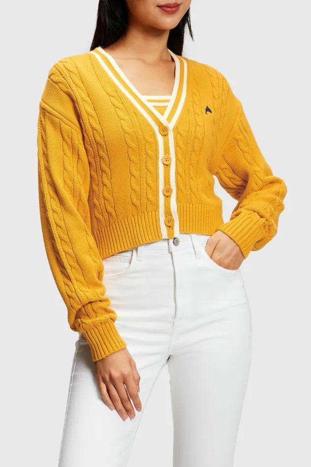 Sweaters Women Esprit Cable Knit Cardigan Yellow
