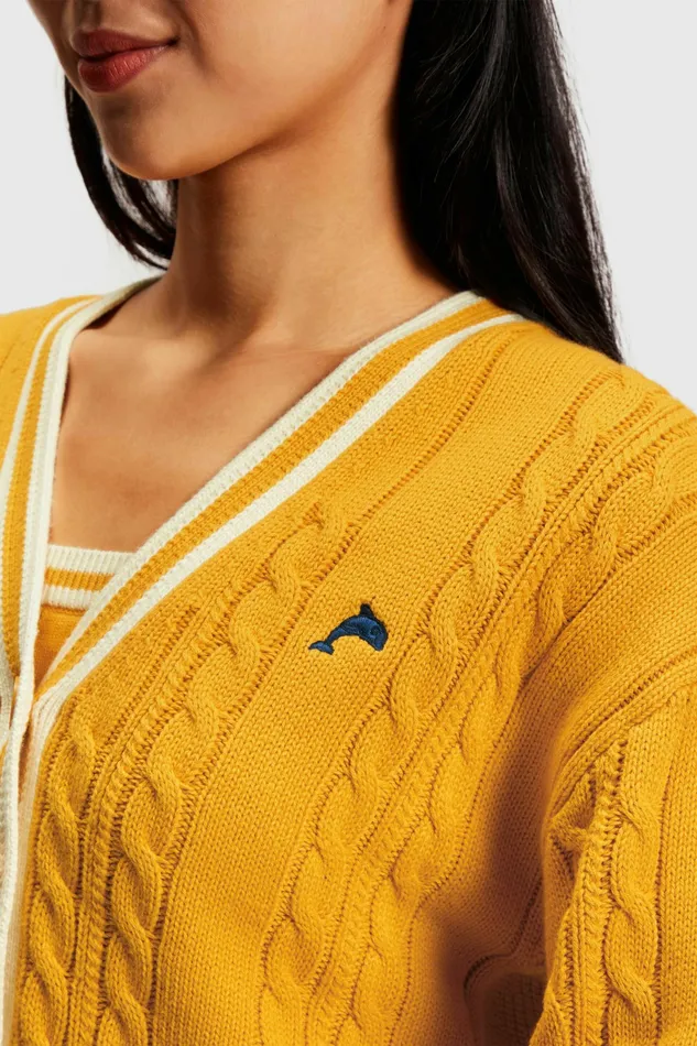 Sweaters Women Esprit Cable Knit Cardigan Yellow