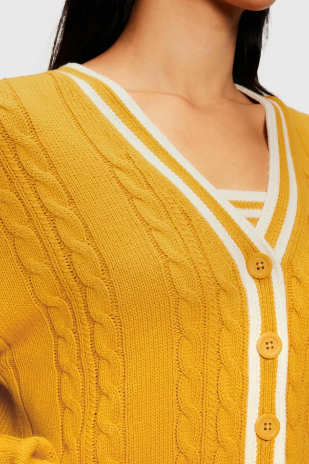 Sweaters Women Esprit Cable Knit Cardigan Yellow