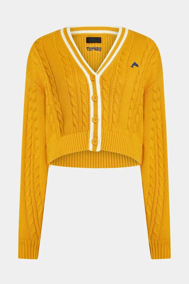 Sweaters Women Esprit Cable Knit Cardigan Yellow