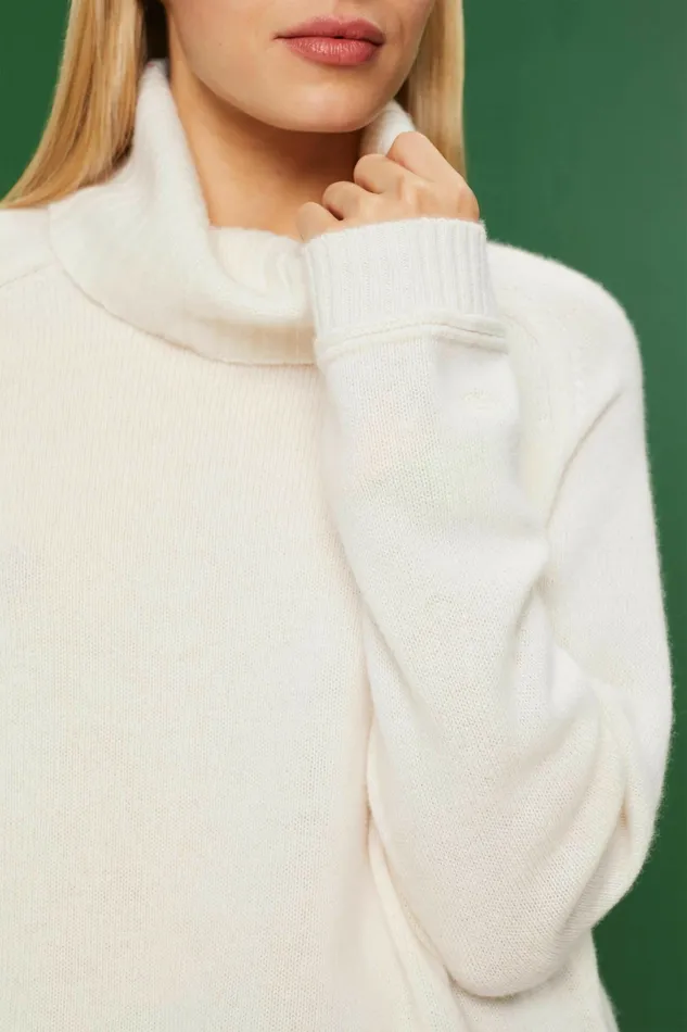 Sweaters Women Esprit Cashmere Turtleneck Sweater Off White
