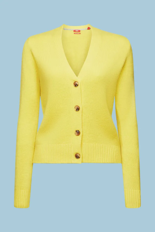 Sweaters Women Esprit Cashmere VNeck Cardigan Yellow