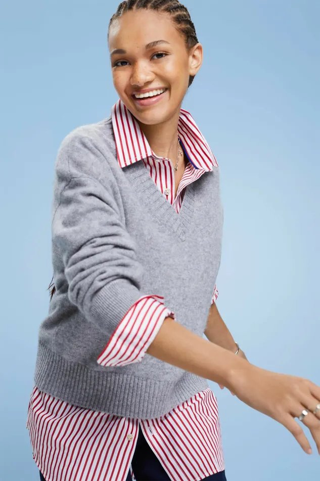 Sweaters Women Esprit Cashmere VNeck Sweater Grey