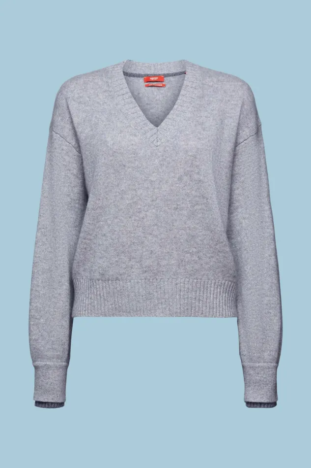 Sweaters Women Esprit Cashmere VNeck Sweater Grey