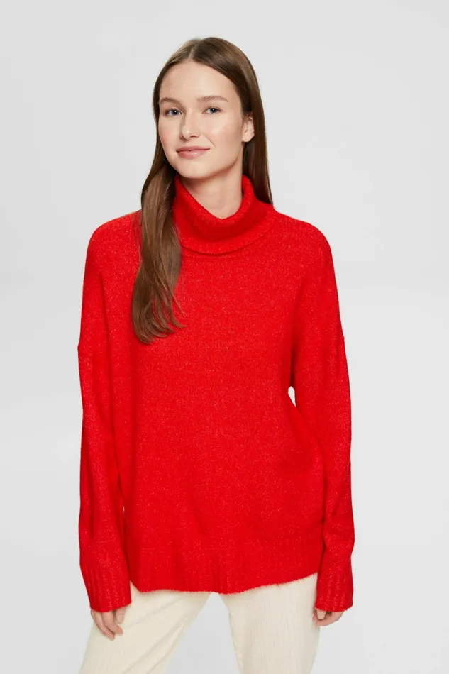 Sweaters Women Esprit Knitted Roll Neck Sweater Red