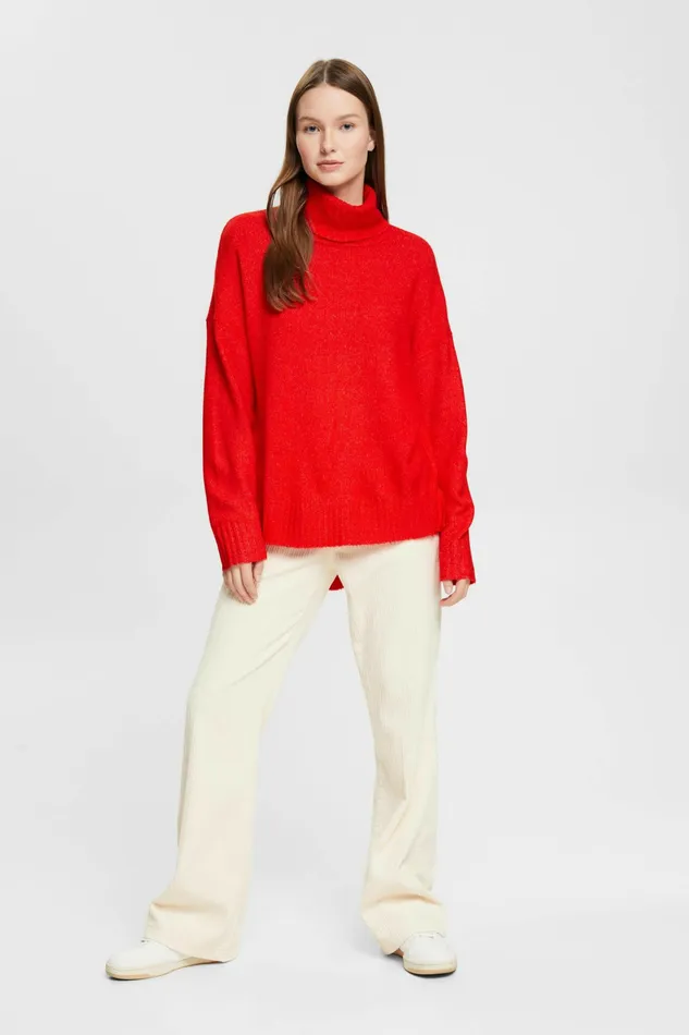 Sweaters Women Esprit Knitted Roll Neck Sweater Red
