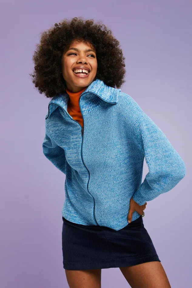 Sweaters Women Esprit Marled Knit Turtleneck Cardigan Pastel Blue