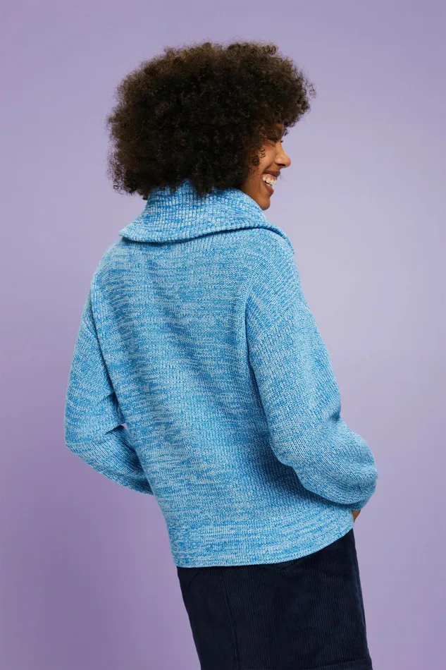 Sweaters Women Esprit Marled Knit Turtleneck Cardigan Pastel Blue