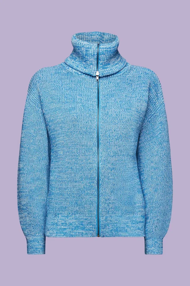 Sweaters Women Esprit Marled Knit Turtleneck Cardigan Pastel Blue