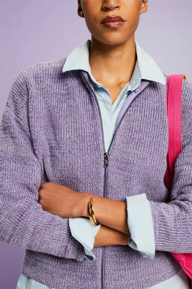 Sweaters Women Esprit Marled Knit ZipUp Cardigan Violet