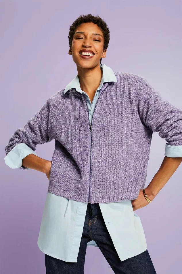 Sweaters Women Esprit Marled Knit ZipUp Cardigan Violet