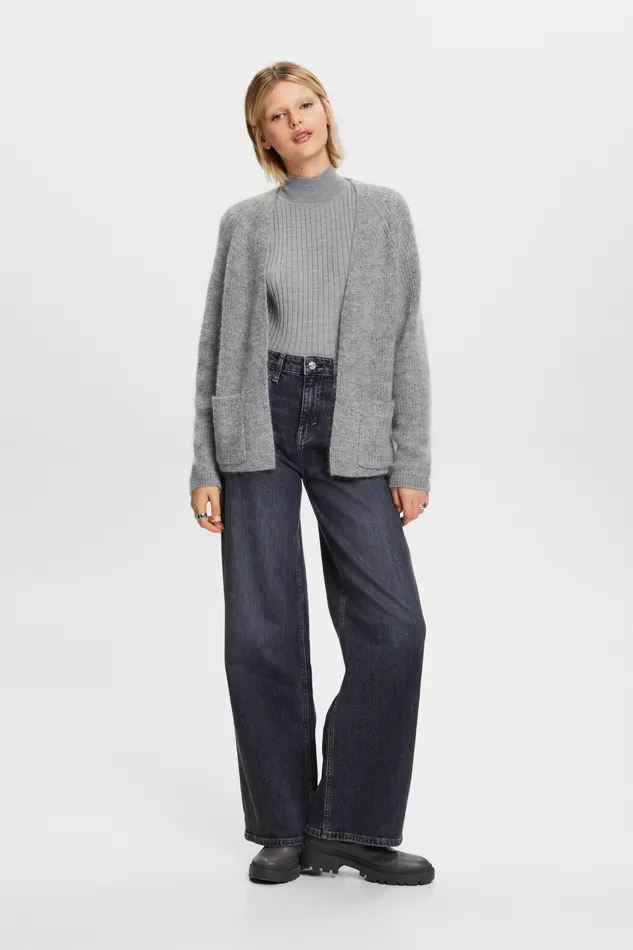 Sweaters Women Esprit OpenFront RibKnit Cardigan Medium Grey