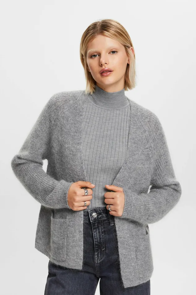 Sweaters Women Esprit OpenFront RibKnit Cardigan Medium Grey