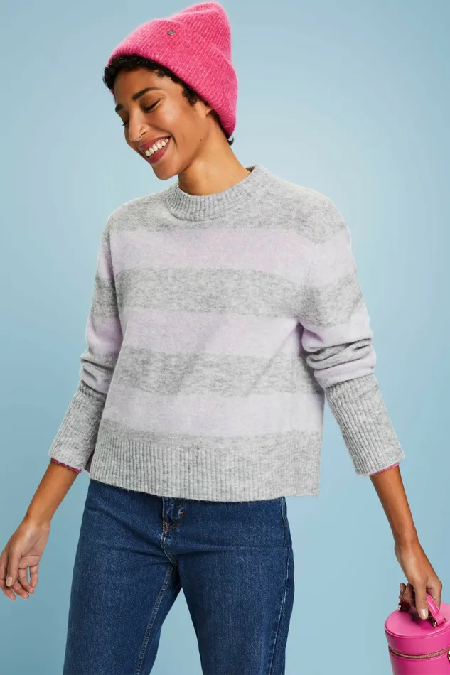 Sweaters Women Esprit RibKnit Crewneck Sweater Light Grey 3