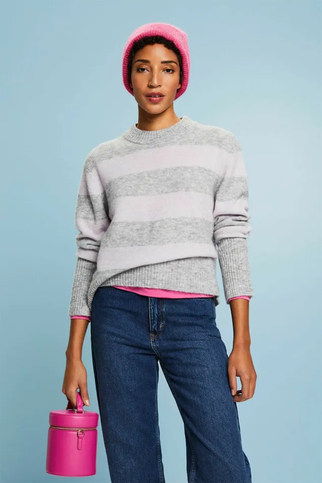 Sweaters Women Esprit RibKnit Crewneck Sweater Light Grey 3
