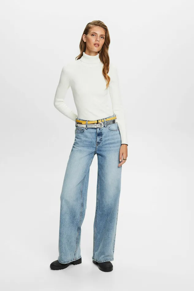 Sweaters Women Esprit Ribbed Jersey Turtleneck Off White