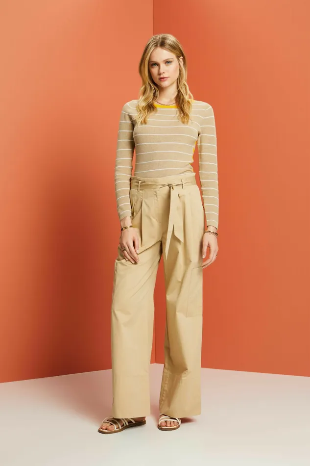Sweaters Women Esprit Striped Knitted Cotton Jumper Sand