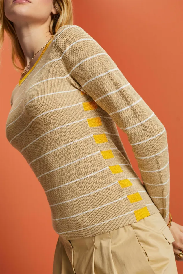 Sweaters Women Esprit Striped Knitted Cotton Jumper Sand