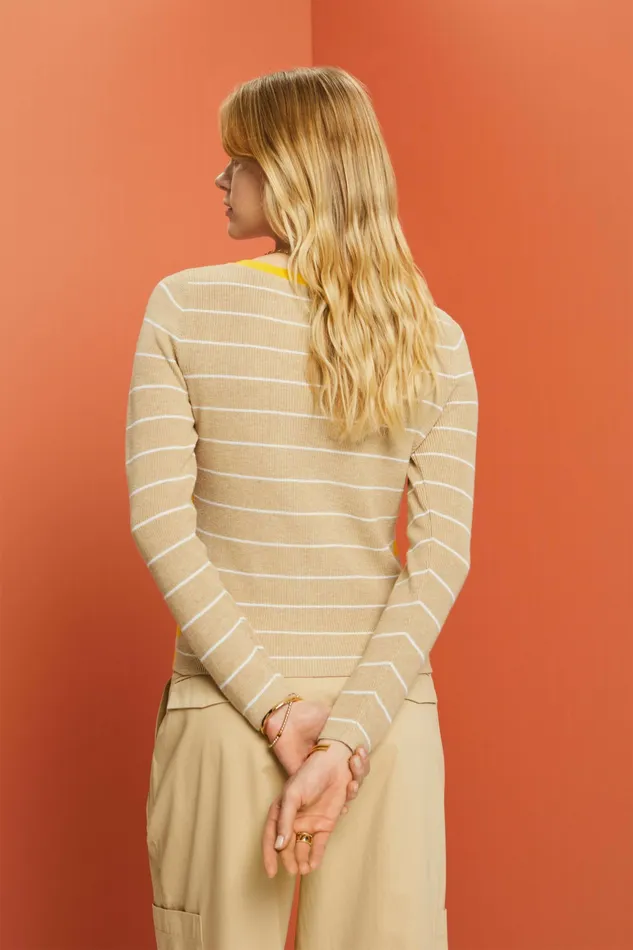 Sweaters Women Esprit Striped Knitted Cotton Jumper Sand