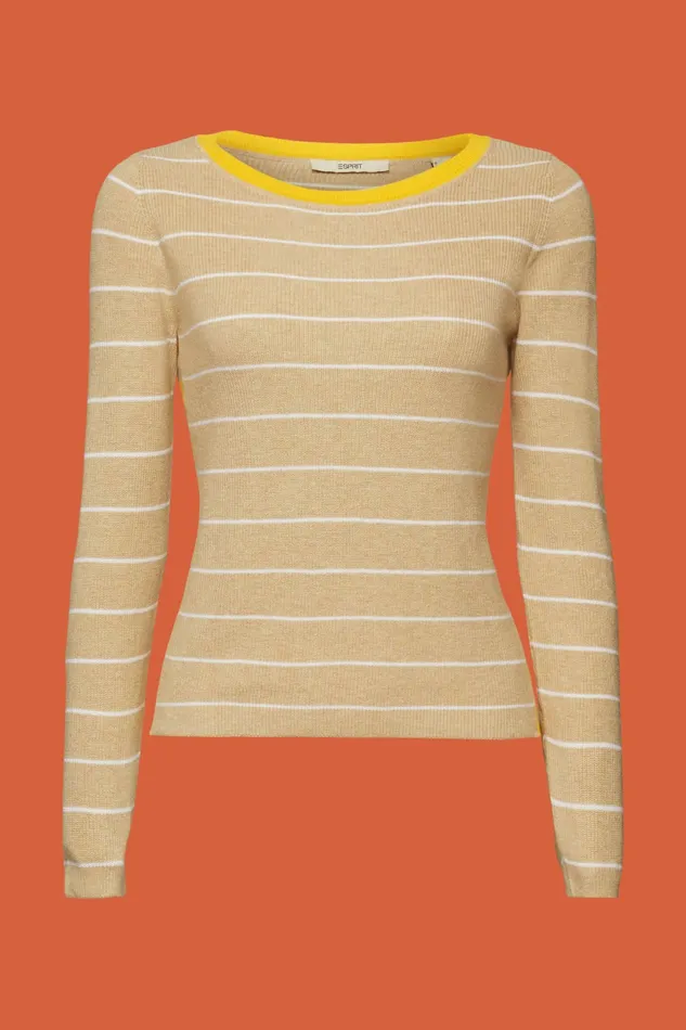 Sweaters Women Esprit Striped Knitted Cotton Jumper Sand