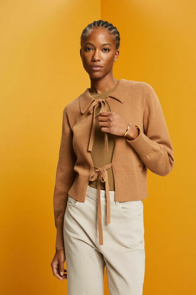 Sweaters Women Esprit Tie Front Cardigan Toffee