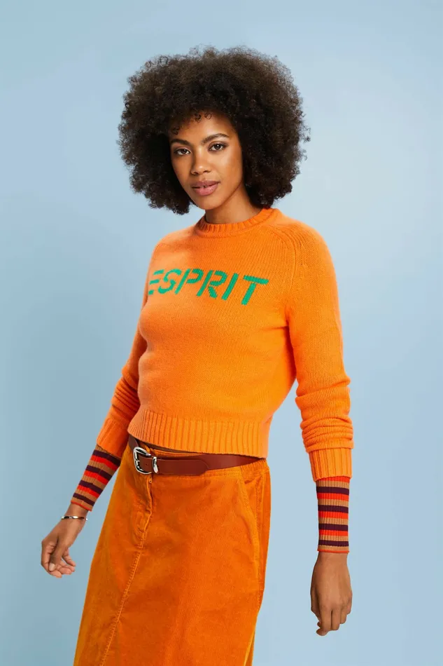 Sweaters Women Esprit Wool Cashmere Logo Sweater Red Orange