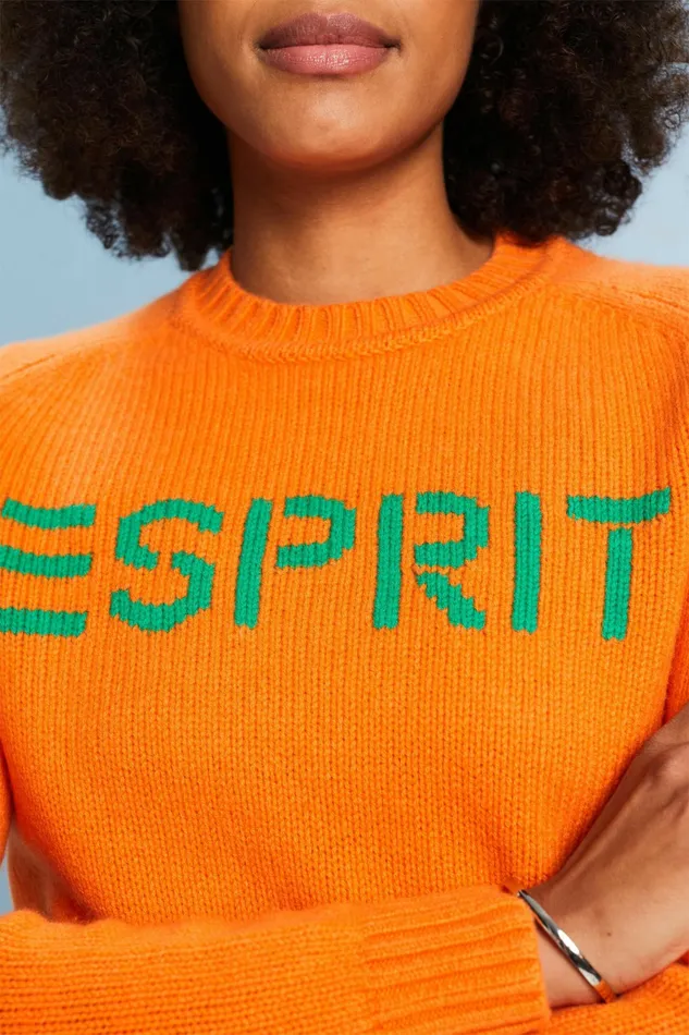 Sweaters Women Esprit Wool Cashmere Logo Sweater Red Orange