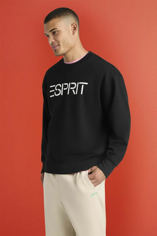 Sweatshirts Hoodies Men Esprit Cotton Fleece Logo Sweatshirt Black