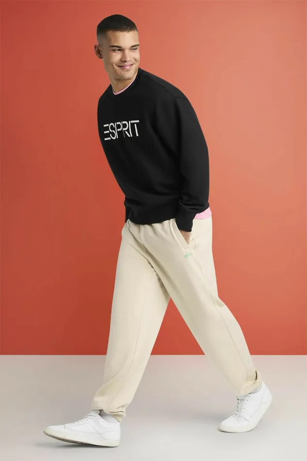 Sweatshirts Hoodies Men Esprit Cotton Fleece Logo Sweatshirt Black
