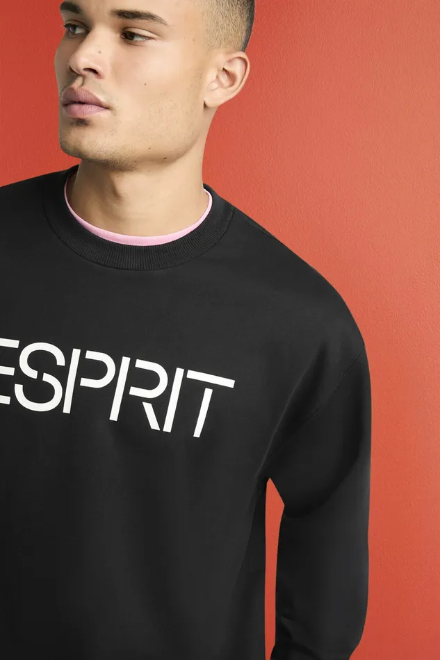 Sweatshirts Hoodies Men Esprit Cotton Fleece Logo Sweatshirt Black