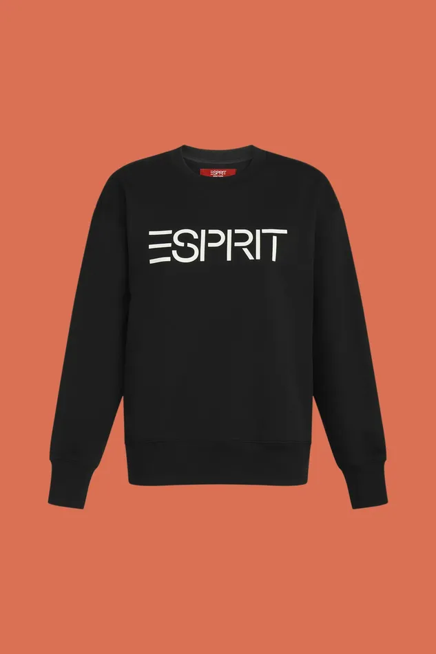 Sweatshirts Hoodies Men Esprit Cotton Fleece Logo Sweatshirt Black