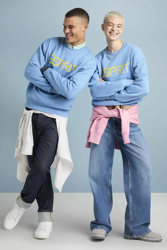 Sweatshirts Hoodies Men Esprit Cotton Fleece Logo Sweatshirt Light Blue Lavender