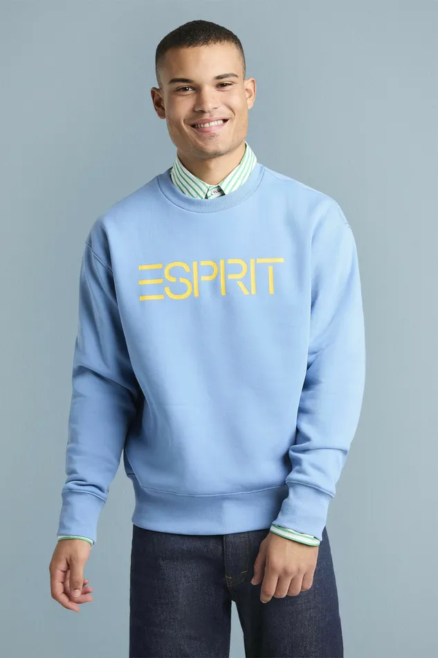 Sweatshirts Hoodies Men Esprit Cotton Fleece Logo Sweatshirt Light Blue Lavender
