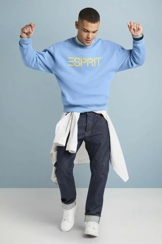Sweatshirts Hoodies Men Esprit Cotton Fleece Logo Sweatshirt Light Blue Lavender
