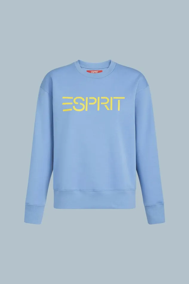Sweatshirts Hoodies Men Esprit Cotton Fleece Logo Sweatshirt Light Blue Lavender