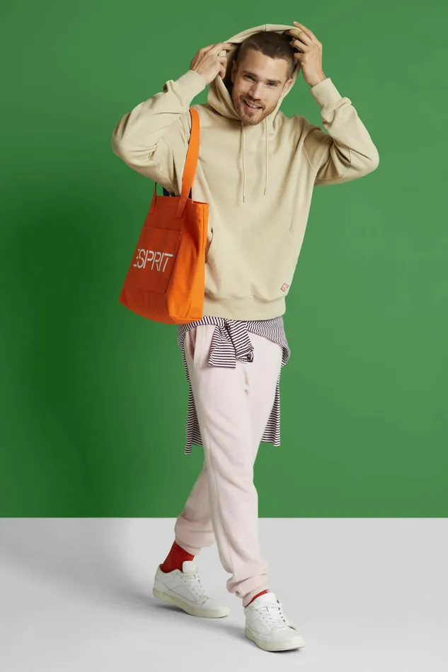 Sweatshirts Hoodies Men Esprit Fleece Logo Hoodie Khaki Beige