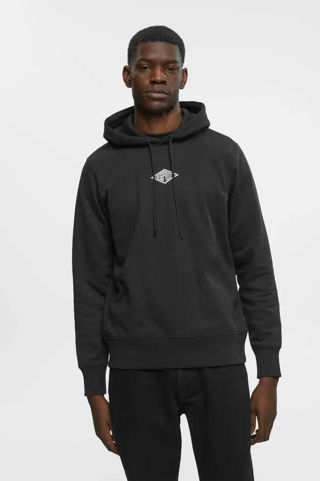 Sweatshirts Hoodies Men Esprit Logo Hooded Cotton Sweatshirt Black