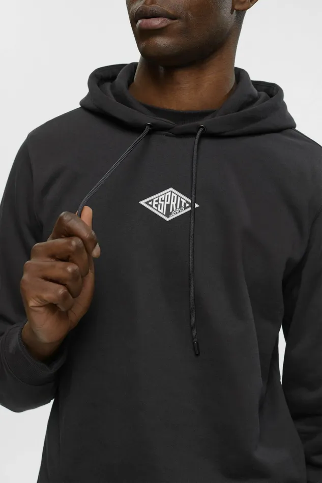 Sweatshirts Hoodies Men Esprit Logo Hooded Cotton Sweatshirt Black